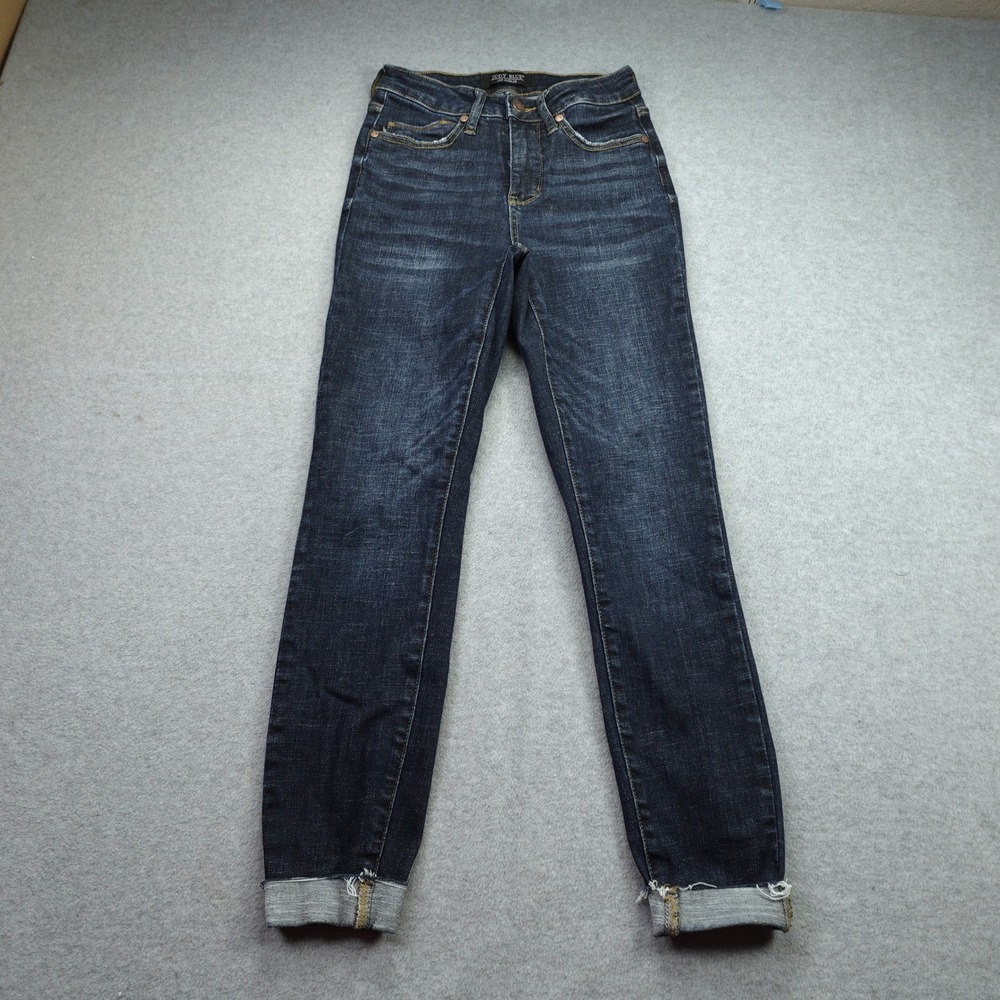 Judy Blue Jeans Womens 0/24 Dark Wash Skinny Fit‎ Cuffed Denim Raw Hem Stretch
